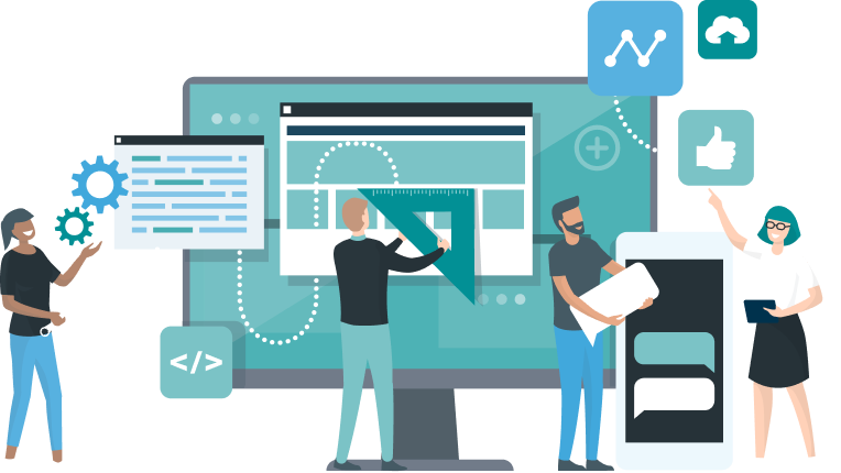 People building a website